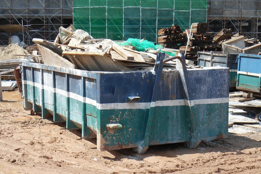Construction wasted disposal bin used at the construction site.