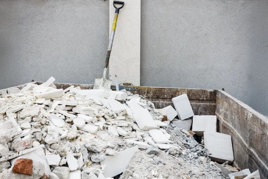 Full construction waste debris container.